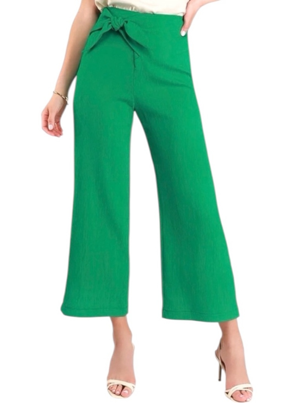 Astr The Label Small Kelly Green Asher Tie Waist Wide Leg Ribbed Pants